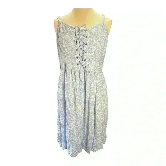 Torrid Floral Print Lace Up Challis Tank Dress Blue - Picture 4 of 6